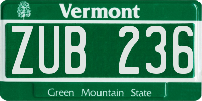 VT license plate ZUB236