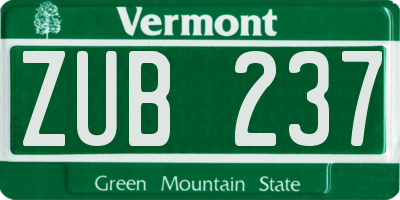 VT license plate ZUB237