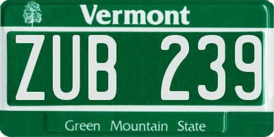 VT license plate ZUB239