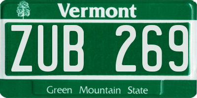 VT license plate ZUB269