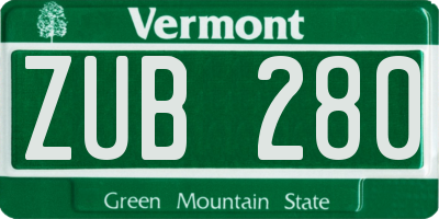 VT license plate ZUB280