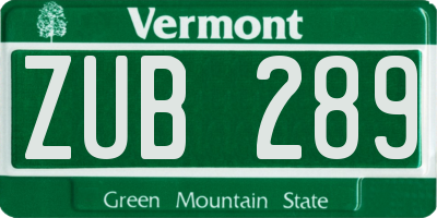 VT license plate ZUB289
