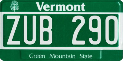 VT license plate ZUB290