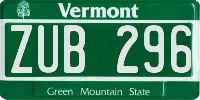 VT license plate ZUB296