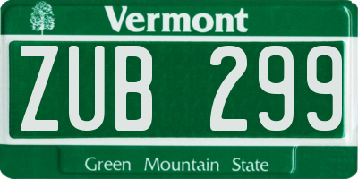 VT license plate ZUB299