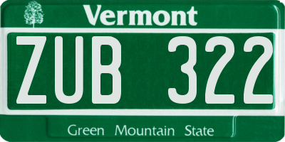 VT license plate ZUB322