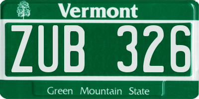VT license plate ZUB326