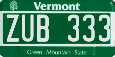 VT license plate ZUB333