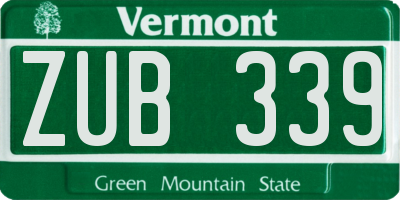 VT license plate ZUB339