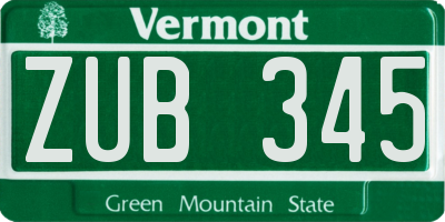 VT license plate ZUB345
