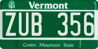 VT license plate ZUB356