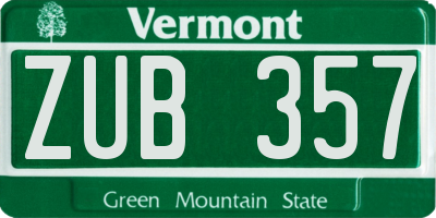 VT license plate ZUB357