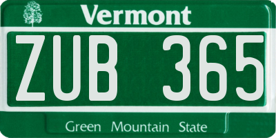 VT license plate ZUB365