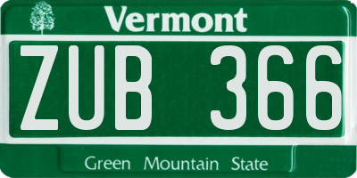 VT license plate ZUB366