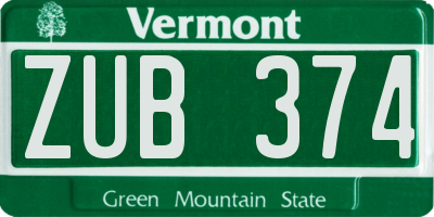 VT license plate ZUB374