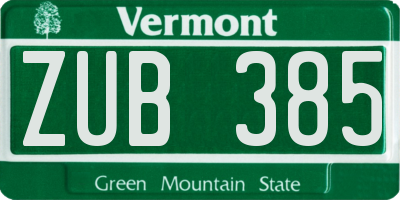 VT license plate ZUB385