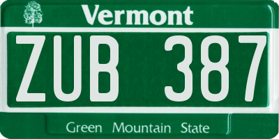 VT license plate ZUB387