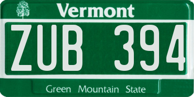 VT license plate ZUB394