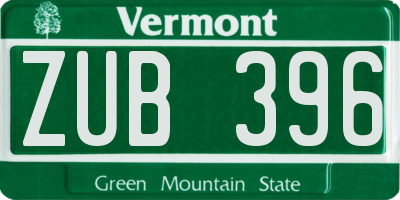 VT license plate ZUB396