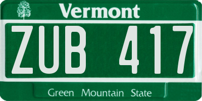 VT license plate ZUB417