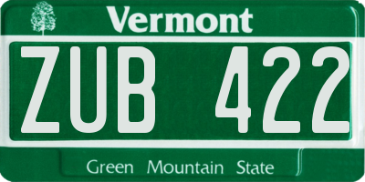VT license plate ZUB422