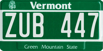 VT license plate ZUB447