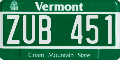 VT license plate ZUB451