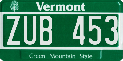 VT license plate ZUB453
