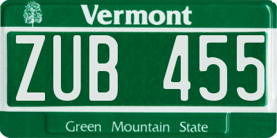 VT license plate ZUB455