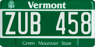VT license plate ZUB458