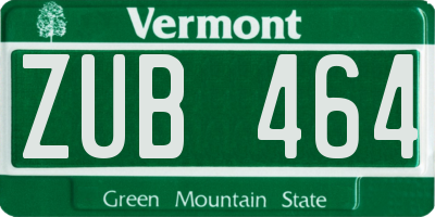 VT license plate ZUB464