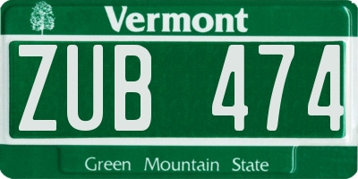 VT license plate ZUB474