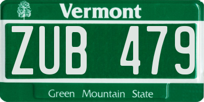 VT license plate ZUB479