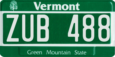 VT license plate ZUB488