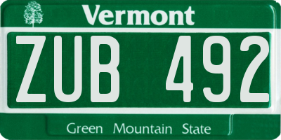 VT license plate ZUB492