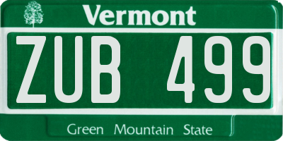 VT license plate ZUB499