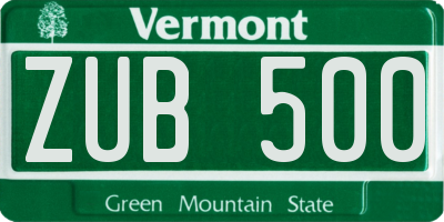 VT license plate ZUB500