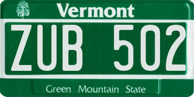 VT license plate ZUB502