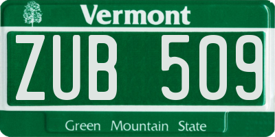 VT license plate ZUB509