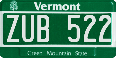 VT license plate ZUB522