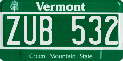 VT license plate ZUB532