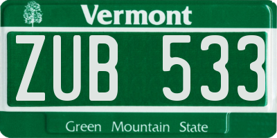 VT license plate ZUB533
