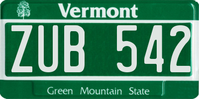 VT license plate ZUB542