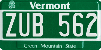 VT license plate ZUB562