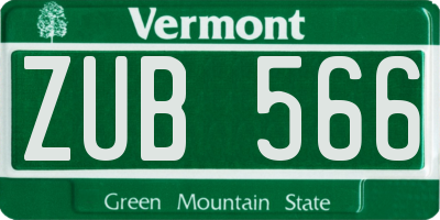 VT license plate ZUB566