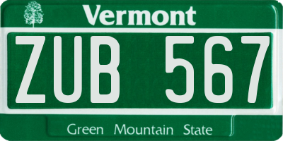 VT license plate ZUB567