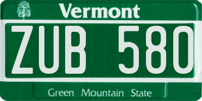 VT license plate ZUB580