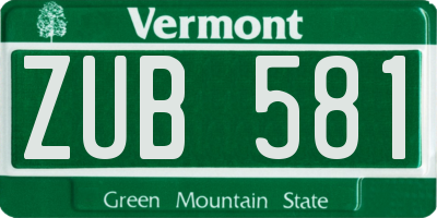 VT license plate ZUB581