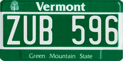 VT license plate ZUB596