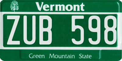 VT license plate ZUB598
